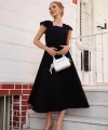 U yaka prenses elbise siyah s255101