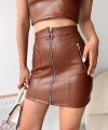 Üç fermuarlı deri etek kahve s24510