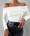Uzun kol madonna yaka bluz beyaz