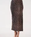 Uzun yırtmaçlı ince kumaş etek leopar