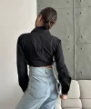 Yanı kemer detaylı crop gömlek siyah s4009