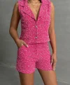 Yelekli şort takım pembe