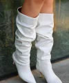 Zelya Beyaz Cilt Topuklu Çizme