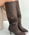 Zelya Kahverengi Cilt Topuklu Çizme