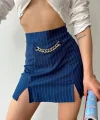 Zincir detaylı çizgili şort etek