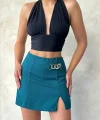 Zincirli şort etek petrol yeşili s24676