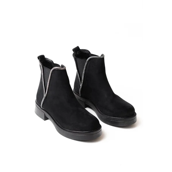 02-02 Siyah Süet Taş Aksesuarlı Lastikli Günlük Kadın Bot