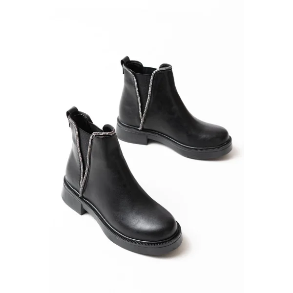 02-02 Siyah Taş Aksesuarlı Lastikli Günlük Kadın Bot