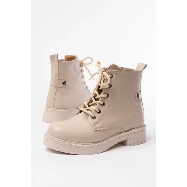 02-2003 Bej Bağcıklı Fermuarlı Günlük Kadın Bot