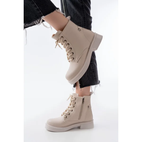 02-2003 Bej Galata Bağcıklı Fermuarlı Günlük Kadın Bot