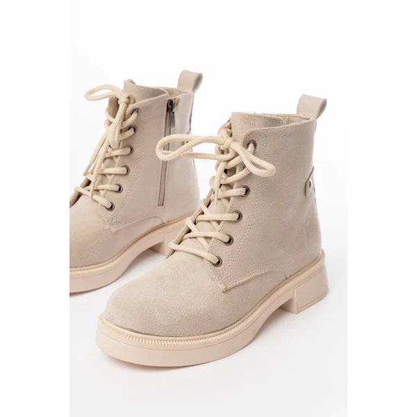 02-2003 Bej Süet Bağcıklı Fermuarlı Günlük Kadın Bot