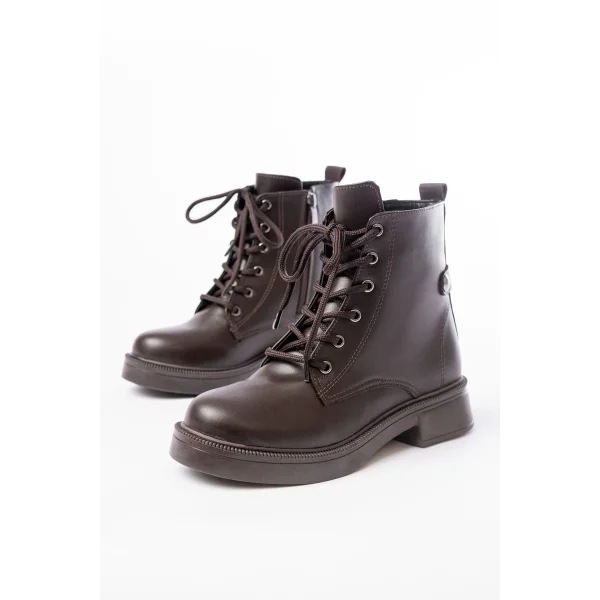 02-2003 Kahve Cilt Bağcıklı Fermuarlı Günlük Kadın Bot