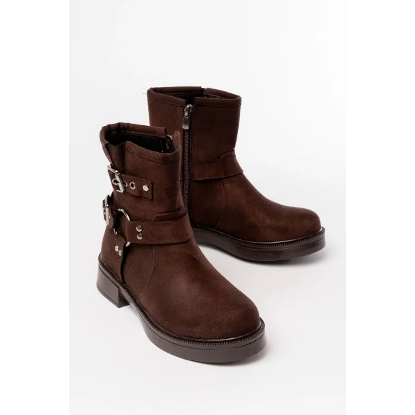 02-2013 Kahverengi Süet Toka Aksesuarlı Fermuarlı Günlük Kadın Bot