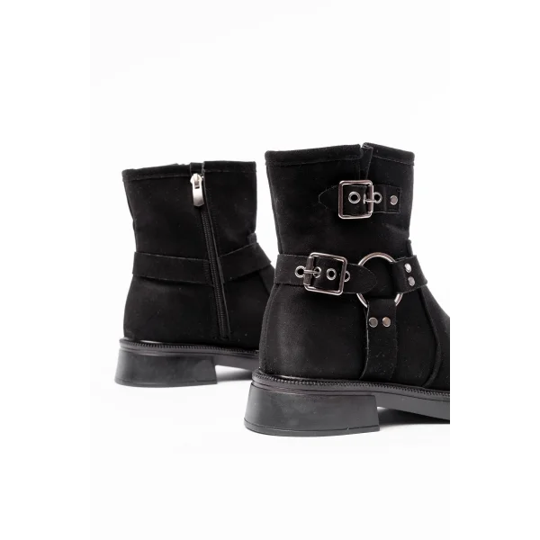 02-2013 Siyah Süet Toka Aksesuarlı Fermuarlı Günlük Kadın Bot