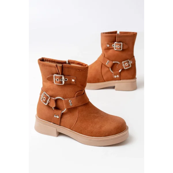 02-2013 Taba Süet Toka Aksesuarlı Fermuarlı Günlük Kadın Bot