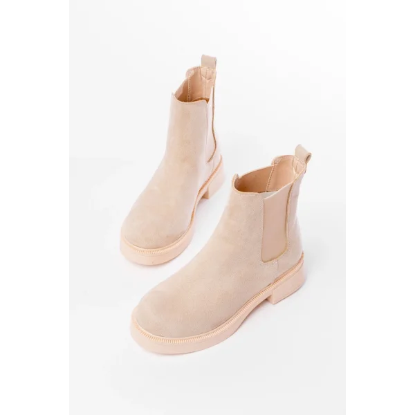 02-2137 Bej Süet Lastikli Günlük Kadın Bot