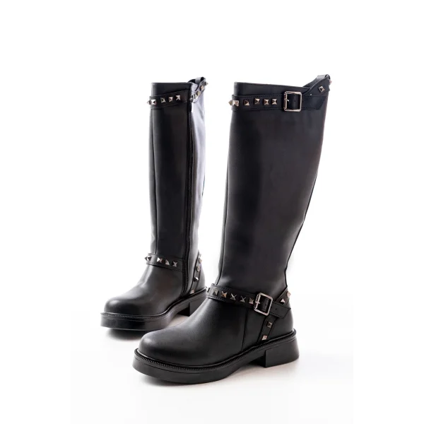 02-307 Siyah Düz Topuklu Günlük Bayan Binici Çizme