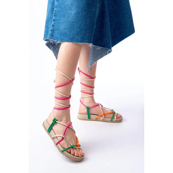 1001-1001 Multi Bilekten Bağcıklı Kadın Sandalet