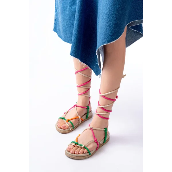 1001-1001 Multi Bilekten Bağcıklı Kadın Sandalet