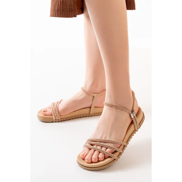 1001-1100 Nut Roze Taşlı Günlük Kadın Sandalet