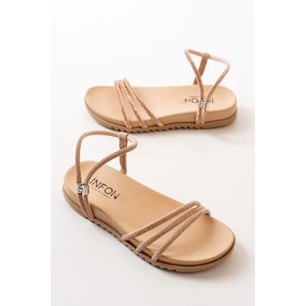 1001-1100 Nut Roze Taşlı Günlük Kadın Sandalet