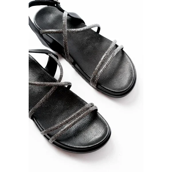 1001-1105 Siyah Platin Taşlı Günlük Kadın Sandalet