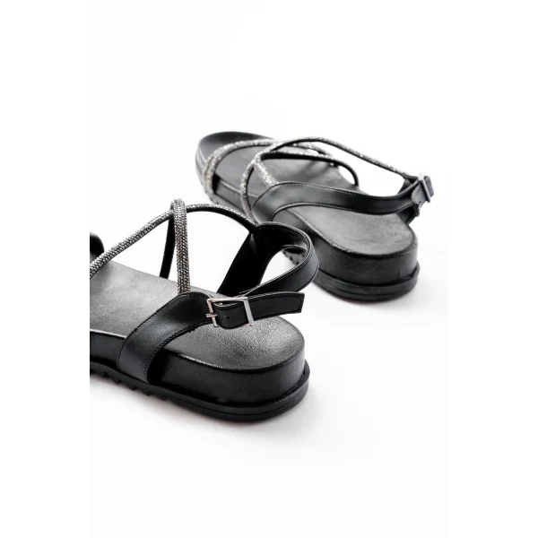 1001-1105 Siyah Platin Taşlı Günlük Kadın Sandalet