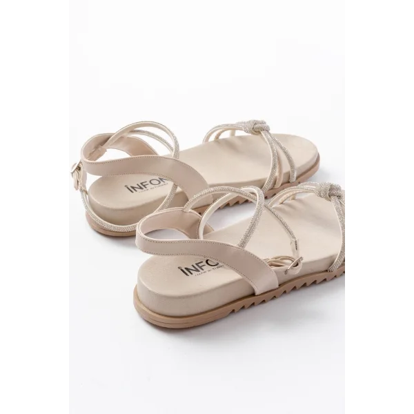 1001-1120 Bej Gümüş Taşlı Günlük Kadın Sandalet