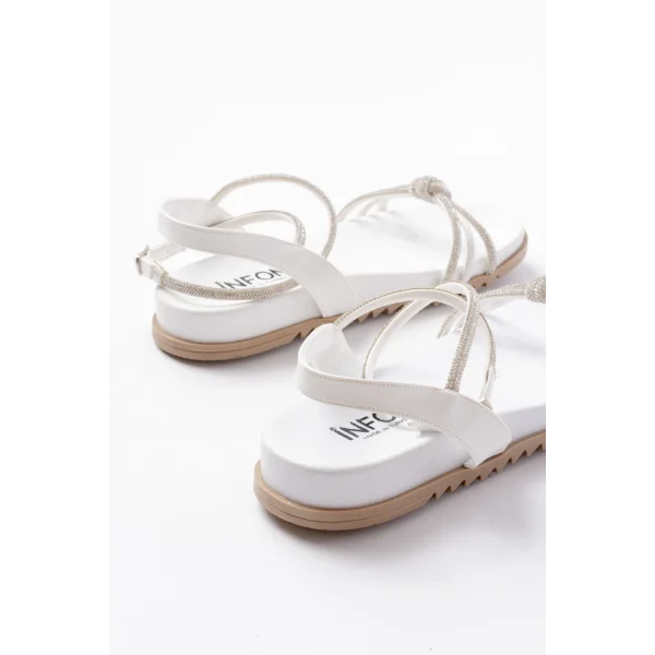 1001-1120 Beyaz Gümüş Taşlı Günlük Kadın Sandalet