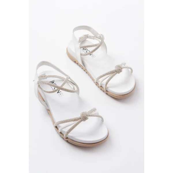 1001-1120 Beyaz Gümüş Taşlı Günlük Kadın Sandalet