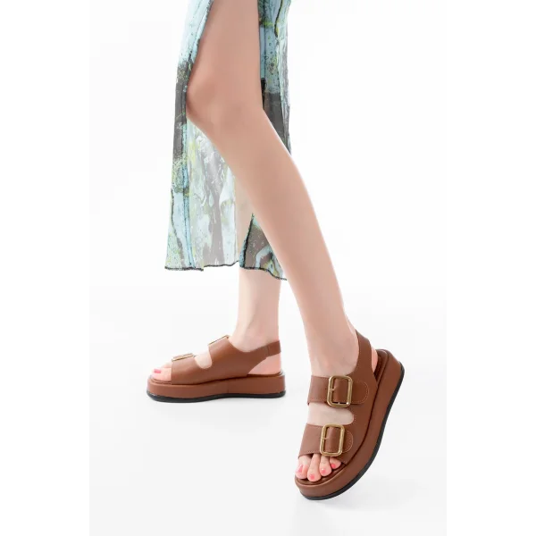 1187 Taba Dolgu Topuk Lastik Baretli  Kadın Sandalet