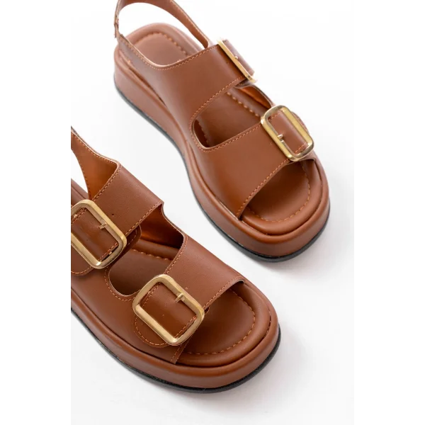 1187 Taba Dolgu Topuk Lastik Baretli  Kadın Sandalet