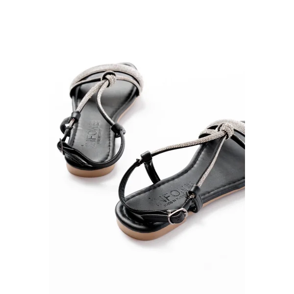 152-1104 Siyah Gümüş Taşlı Günlük Kadın Sandalet