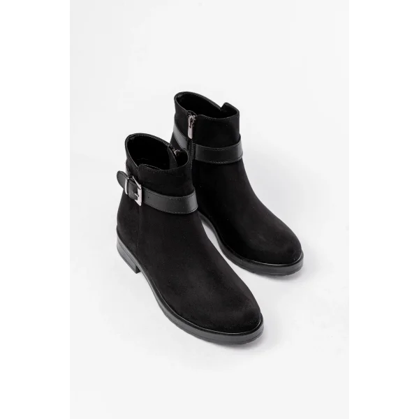 165-204/1 Siyah Süet Toka Aksesuarlı Fermuarlı Günlük Kadın Bot