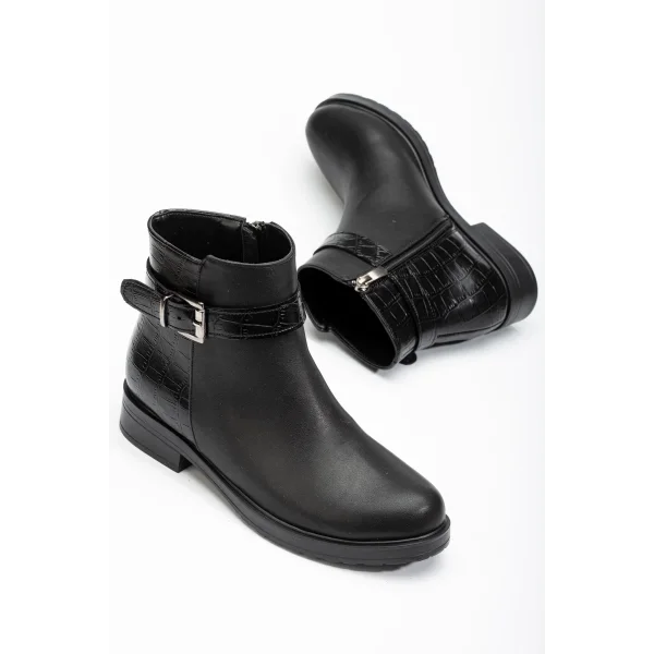 165-204/1 Siyaha Kroko Toka Aksesuarlı Fermuarlı Günlük Kadın Bot