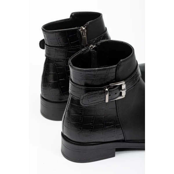 165-204/1 Siyaha Kroko Toka Aksesuarlı Fermuarlı Günlük Kadın Bot