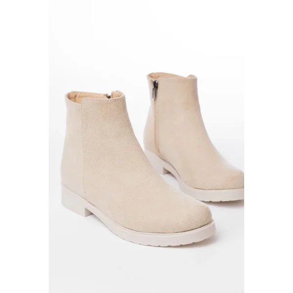 165-204 Bej Süet Fermuarlı Günlük Kadın Bot