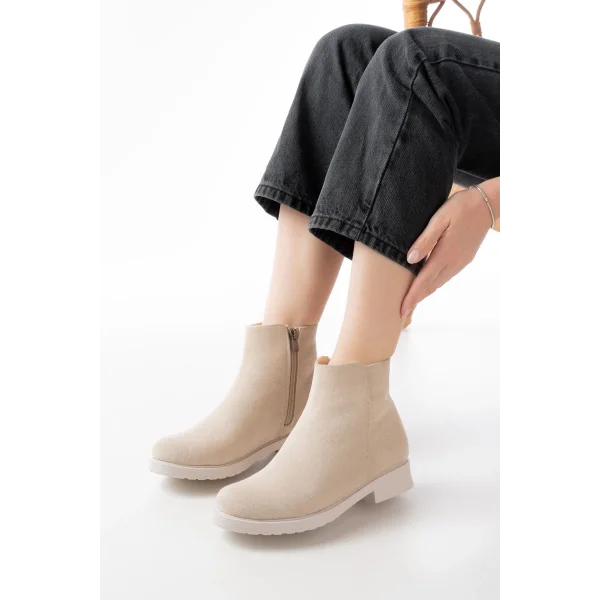 165-204 Bej Süet Fermuarlı Günlük Kadın Bot