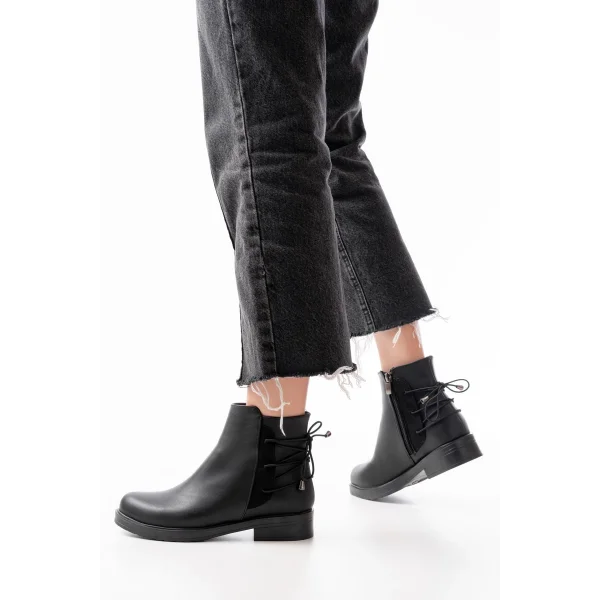 165-209 Siyah Arka Bağcık Aksesuarlı Fermuarlı Günlük Kadın Bot