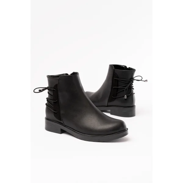 165-209 Siyah Arka Bağcık Aksesuarlı Fermuarlı Günlük Kadın Bot