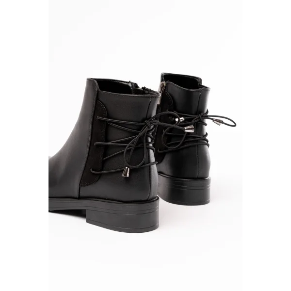 165-209 Siyah Arka Bağcık Aksesuarlı Fermuarlı Günlük Kadın Bot