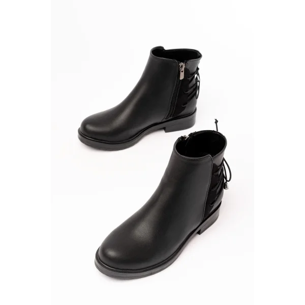 165-209 Siyah Arka Bağcık Aksesuarlı Fermuarlı Günlük Kadın Bot