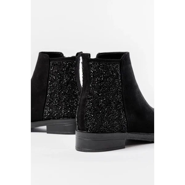 165-212 Siyah Süet Taş Aksesuarlı Fermuarlı Günlük Kadın Bot