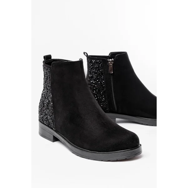 165-212 Siyah Süet Taş Aksesuarlı Fermuarlı Günlük Kadın Bot