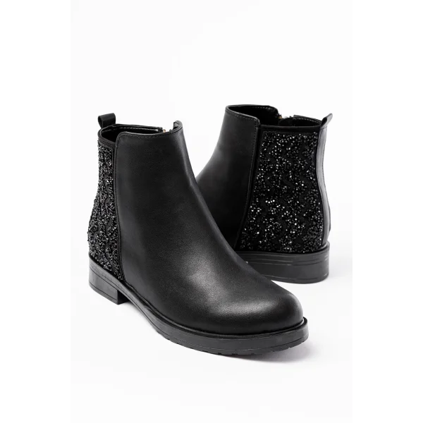 165-212 Siyah Taş Aksesuarlı Fermuarlı Günlük Kadın Bot