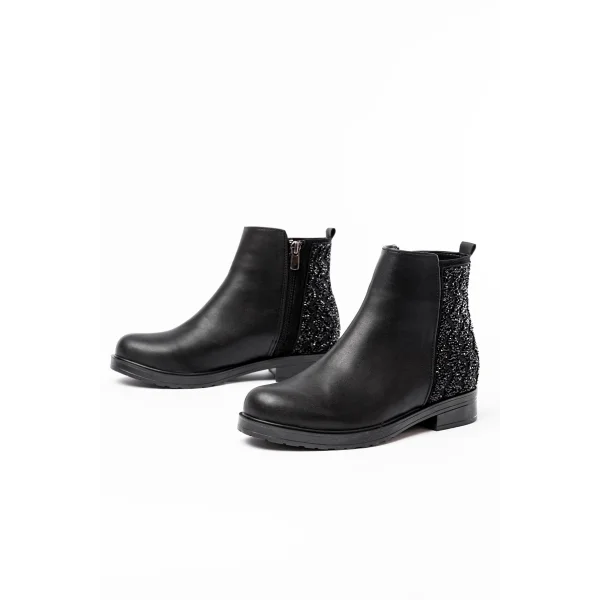 165-212 Siyah Taş Aksesuarlı Fermuarlı Günlük Kadın Bot