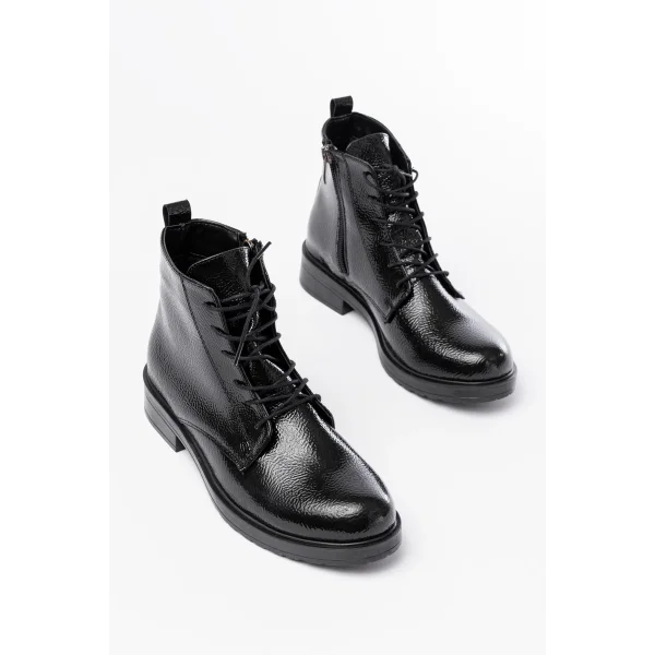 165-225 Siyah Rugan Bağcıklı Fermuarlı Günlük Kadın Bot