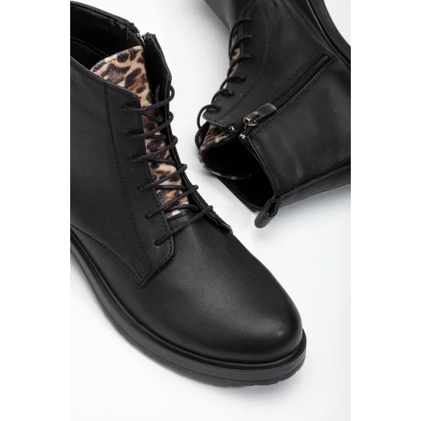 165-225 Siyaha Leopar Bağcıklı Fermuarlı Günlük Kadın Bot