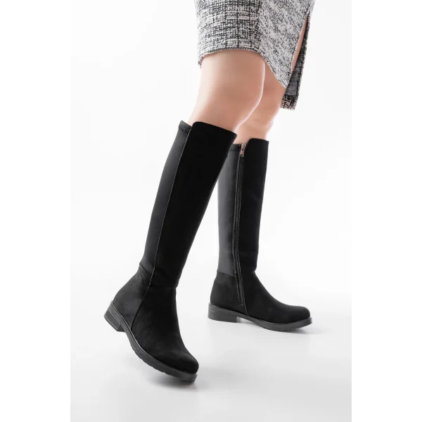 165-305 Siyah Süet Arka Streç Fermuarlı Günlük Kadın Çizme