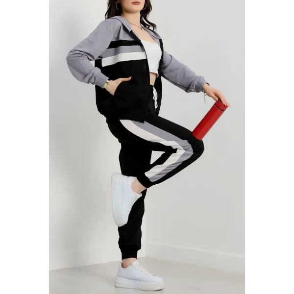 2 iplik alt üst eşofman takımı siyah gri